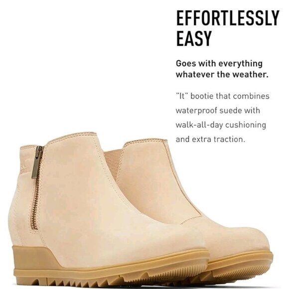 NEW SOREL Evie II Zip Winter Boots 7 Women Leather Waterproof Ankle Wedge Bootie - Picture 14 of 16